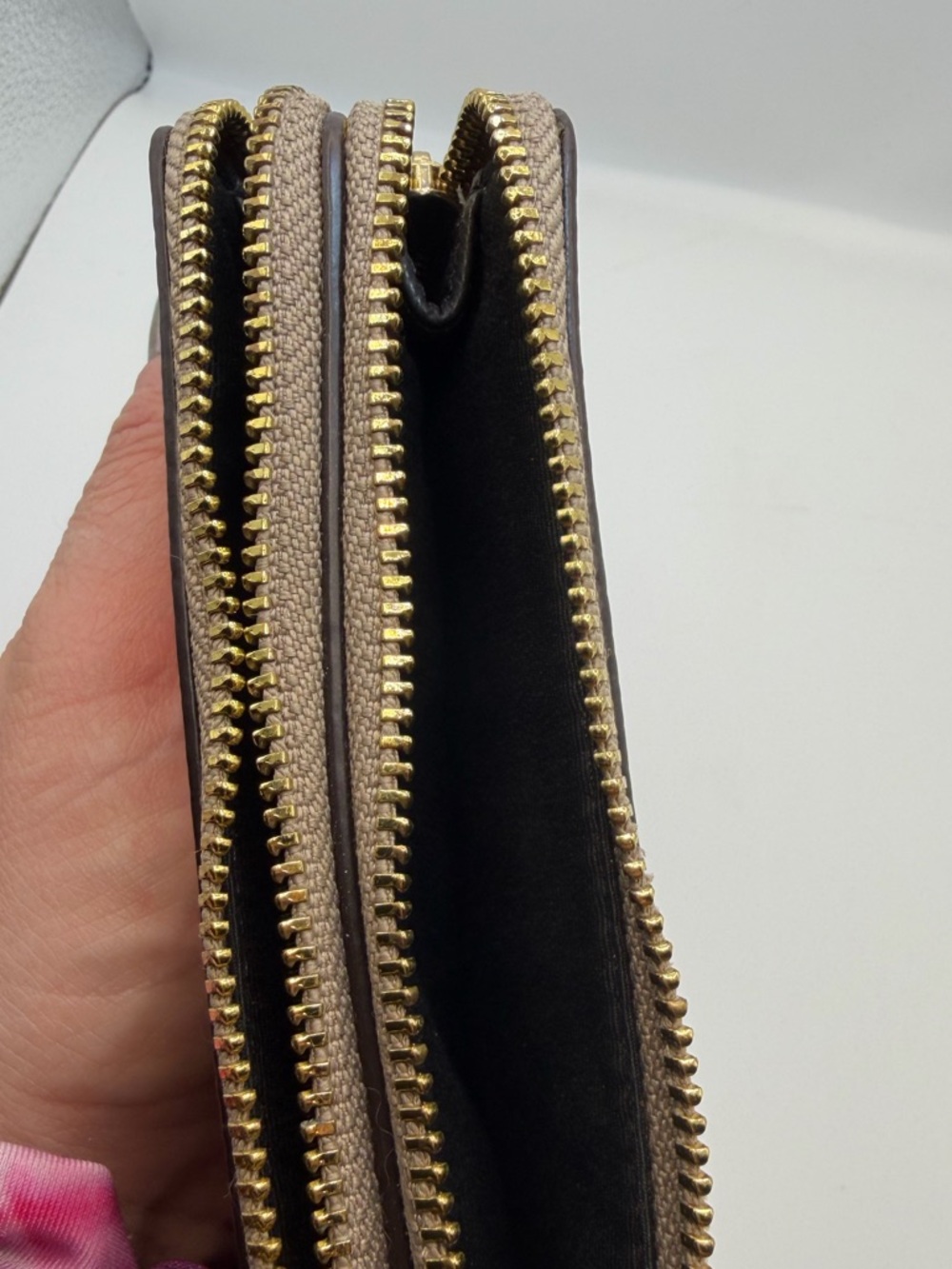 Coach Metallic Gold Pebbled Leather Double Zip Wristlet Pouch Wallet Clutch GUC - Picture 8 of 12